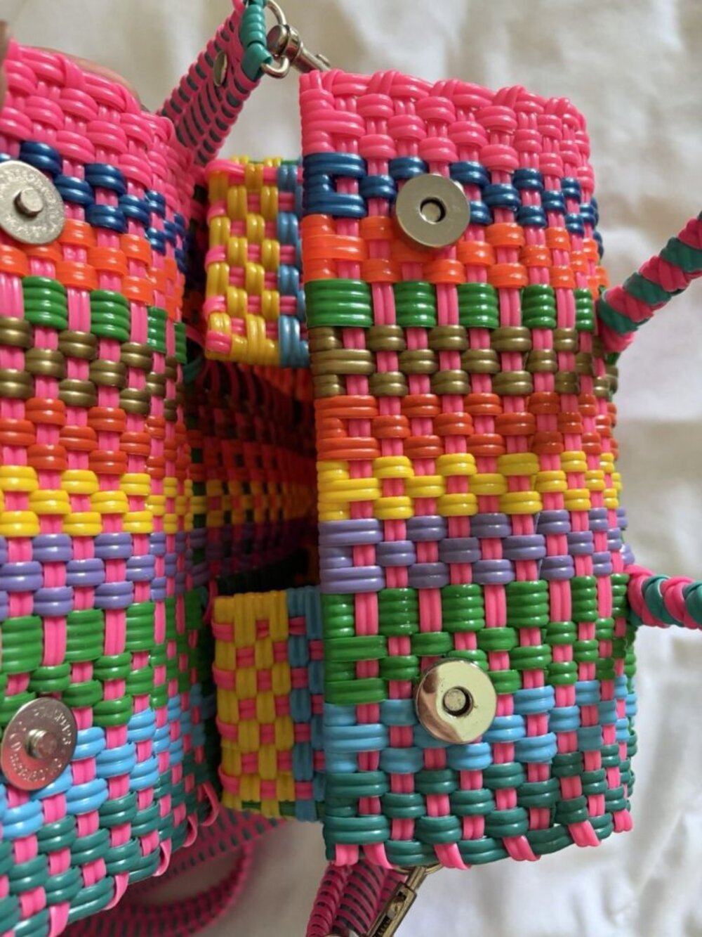 Multicolor Woven Tote Bag - Vibrant Pink Accent (MISSING STRAP) - Picture 5 of 13